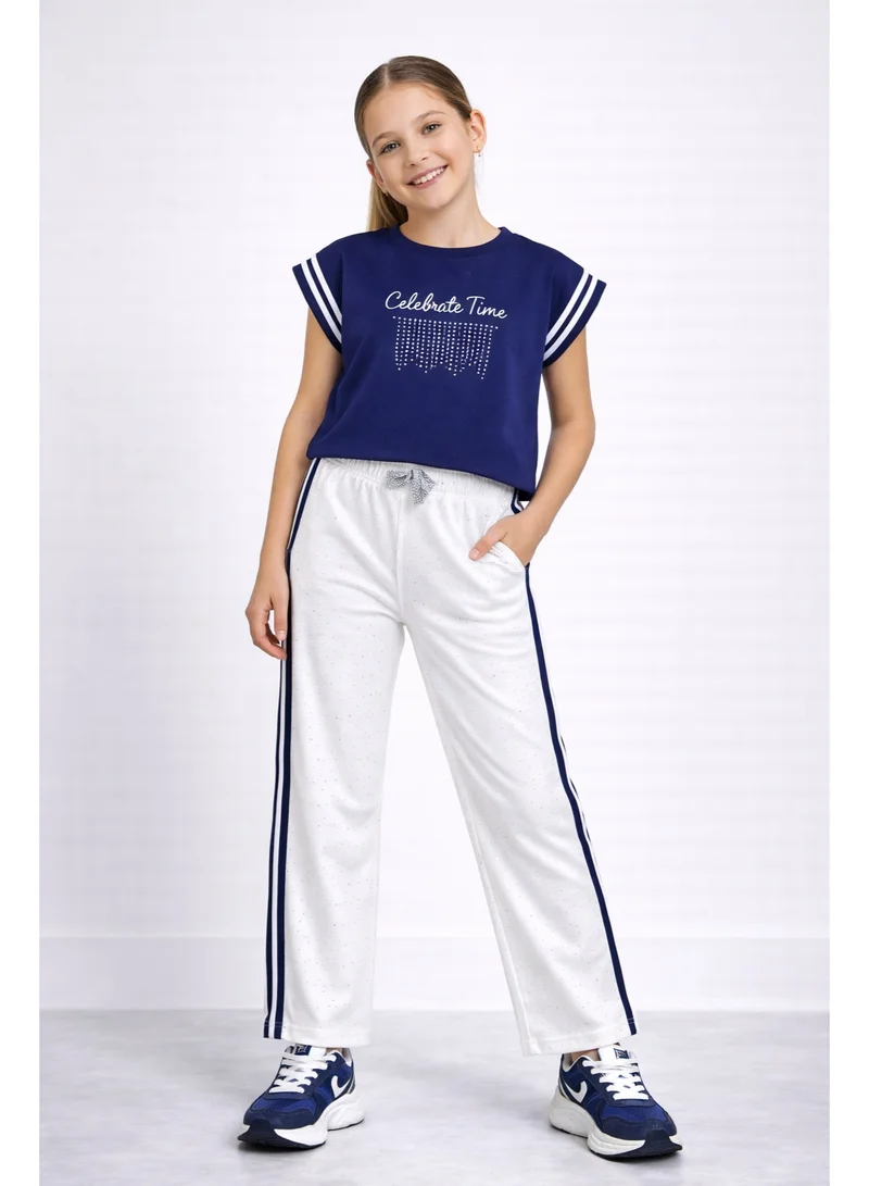 فكتور اند جين Girls 2 Pc Set Celebrate Time Top & Pants Set – Navy & White